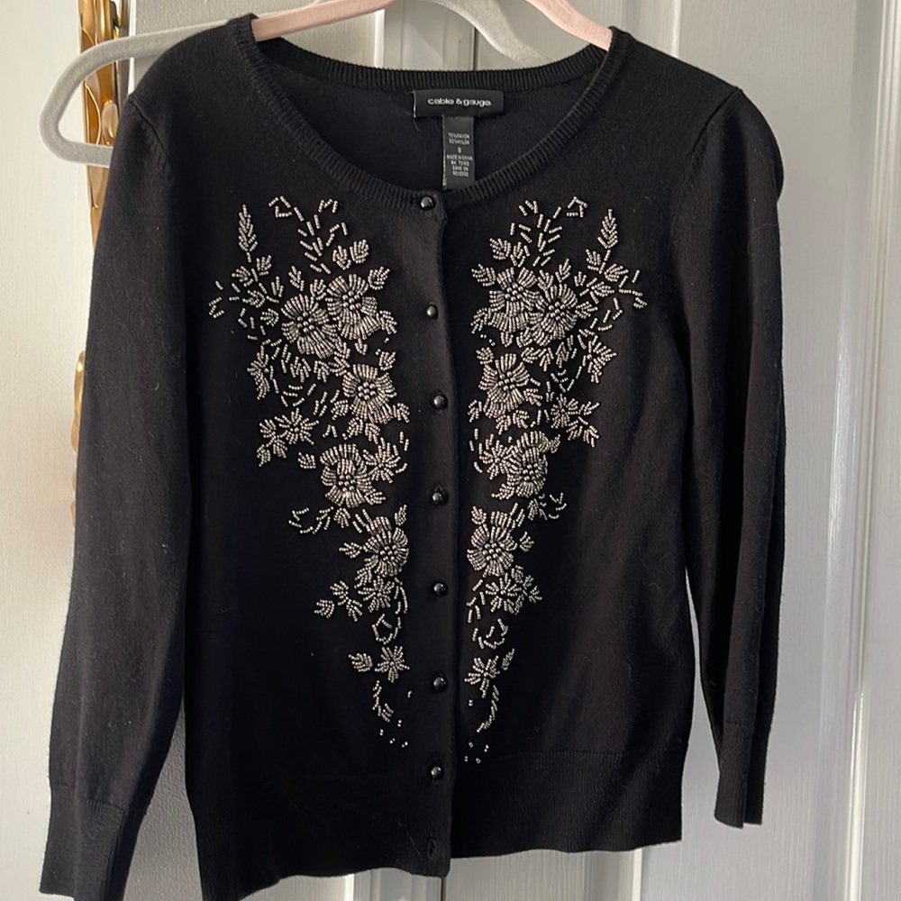 Cable and gauge sequin cardi